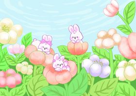 花丛中的可爱兔子