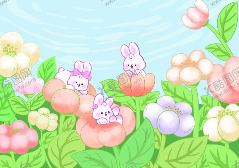 编号：27555810311618261096【酷图网】源文件下载-花丛中的可爱兔子