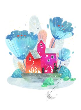 山水梦幻游戏插画卡通背景素材