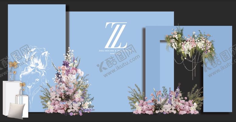 编号：70251609122153597298【酷图网】源文件下载-蓝色婚礼迎宾区效果图