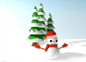 C4D模型卡通雪人松树