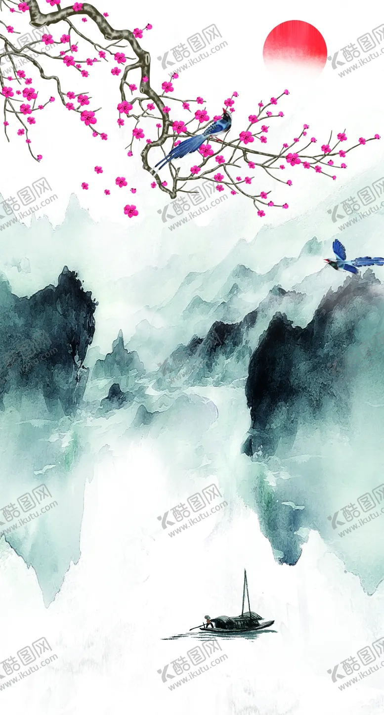 编号：10827504191920253729【酷图网】源文件下载-新中式禅意山水玄关画
