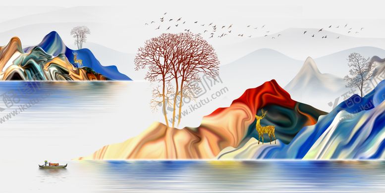 编号：76224609220735215291【酷图网】源文件下载-麋鹿现代装饰画