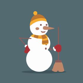 可爱雪人手持扫帚站着