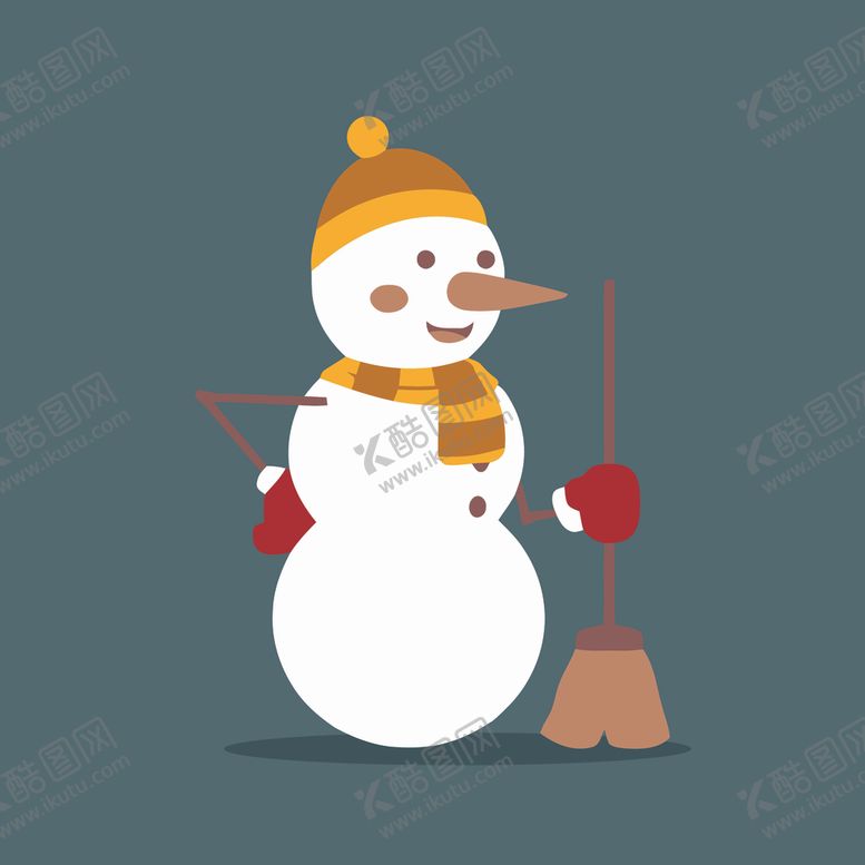 编号：40807411020508192372【酷图网】源文件下载-可爱雪人手持扫帚站着