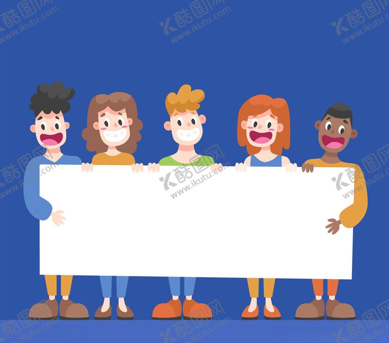 编号：20580610142309386307【酷图网】源文件下载-创意举空白纸板的笑脸男女矢量素