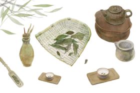 茶叶国风插画卡通背景素材