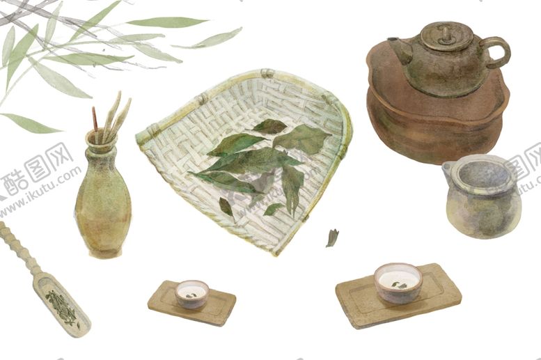 编号：66217905121135321782【酷图网】源文件下载-茶叶国风插画卡通背景素材