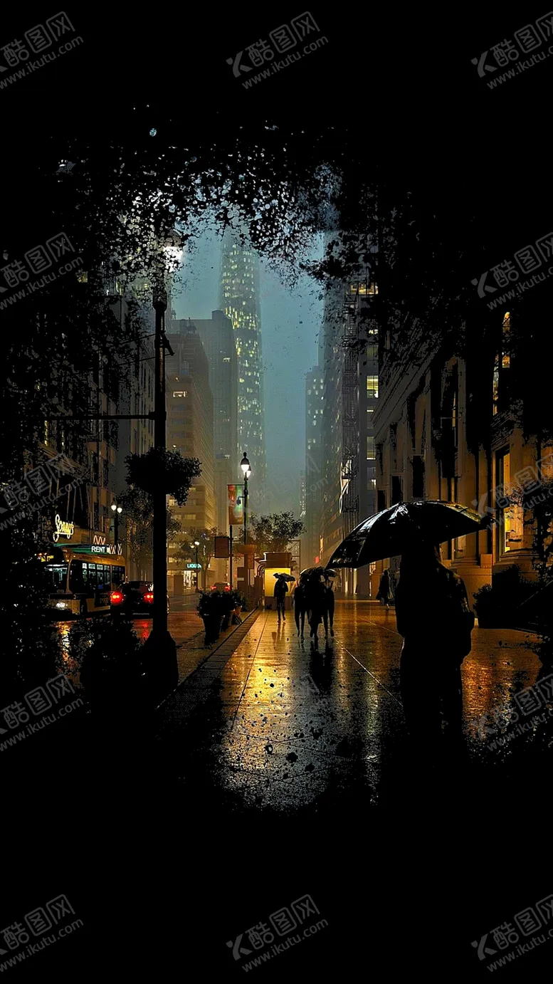 编号：44536401172008025451【酷图网】源文件下载-城市夜晚街道雨天街道