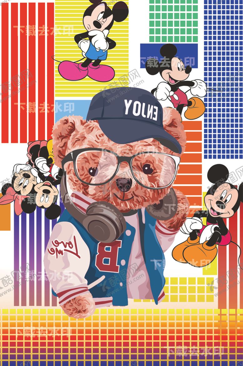 编号：49500810050726103132【酷图网】源文件下载-熊几何条纹大牌印花