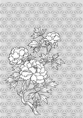 日本线描植物花卉矢量素材