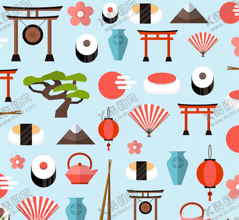 编号：50584509161819288062【酷图网】源文件下载-扁平化日本元素无缝背景矢量图