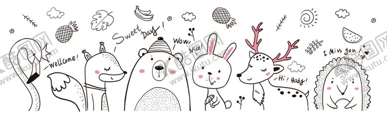 编号：99957110110348294858【酷图网】源文件下载-手绘卡通动物