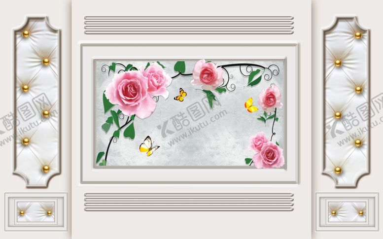 编号：19288309210316155085【酷图网】源文件下载-浮雕花玫瑰背景墙