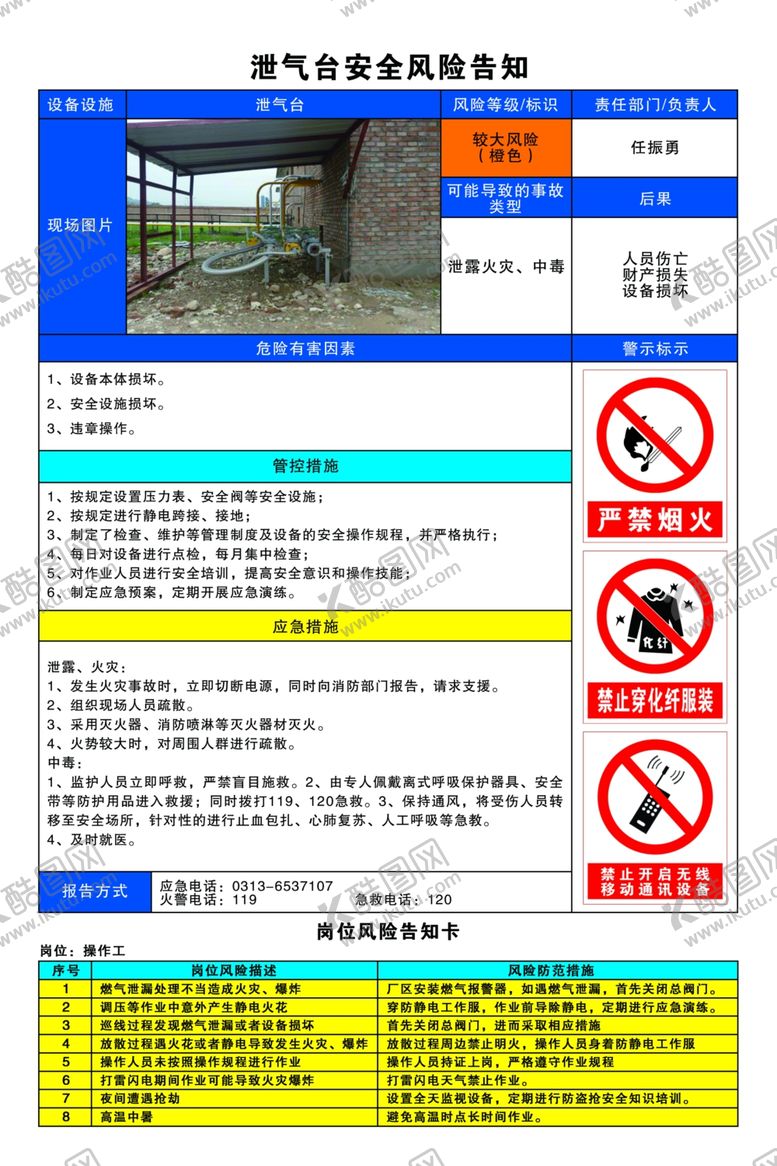 编号：60514104182240582277【酷图网】源文件下载-卸气台安全风险告知