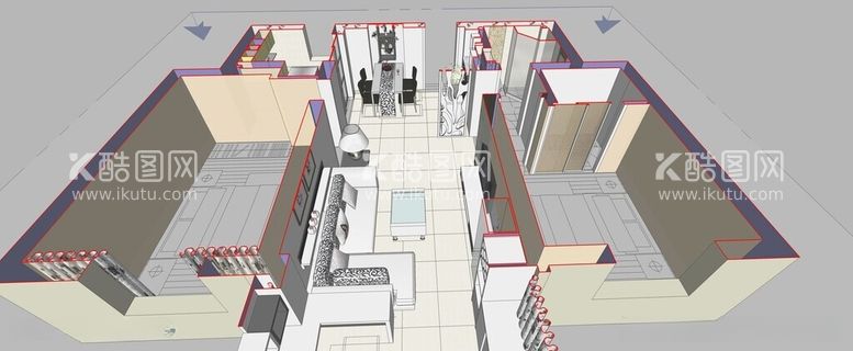编号：38096612161211244347【酷图网】源文件下载-两房两厅室内设计模型