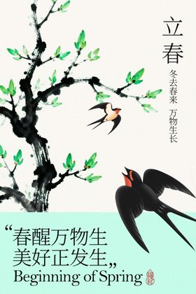 立春节气飞鸟复古传统海报