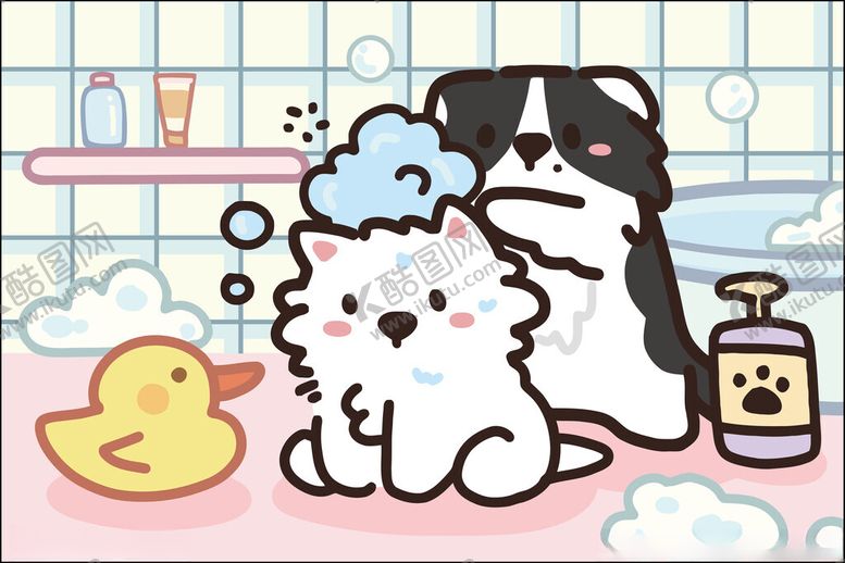 编号：71047810092105574432【酷图网】源文件下载-可爱猫狗享受泡泡浴时刻