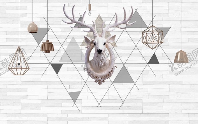 编号：56706907030416554768【酷图网】源文件下载-鹿几何三角形背景墙