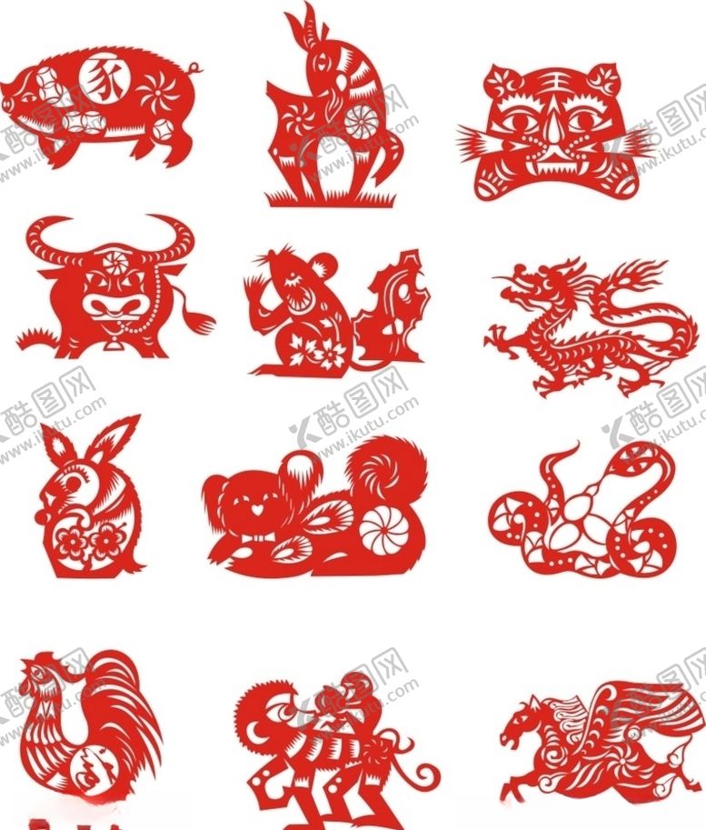 编号：75980210151352507587【酷图网】源文件下载-十二生肖剪纸