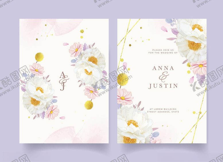 编号：92527610310330563423【酷图网】源文件下载-花卉婚礼请柬设计模板