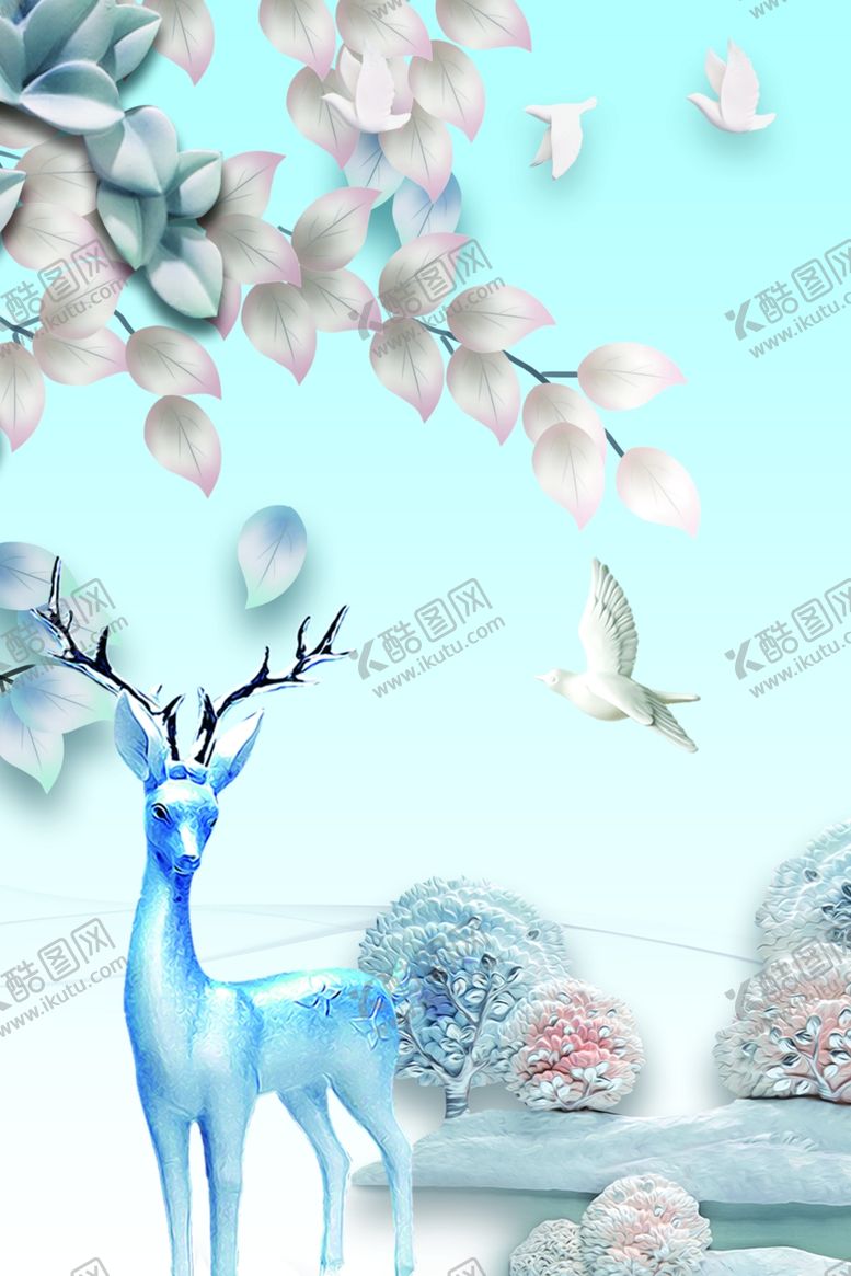 编号：31318410180808038353【酷图网】源文件下载-福禄双收鹿背景装饰画