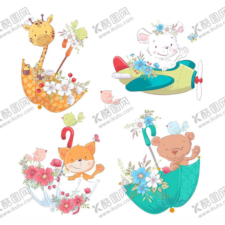 编号：66970610212312169275【酷图网】源文件下载-可爱动物卡通插画集合