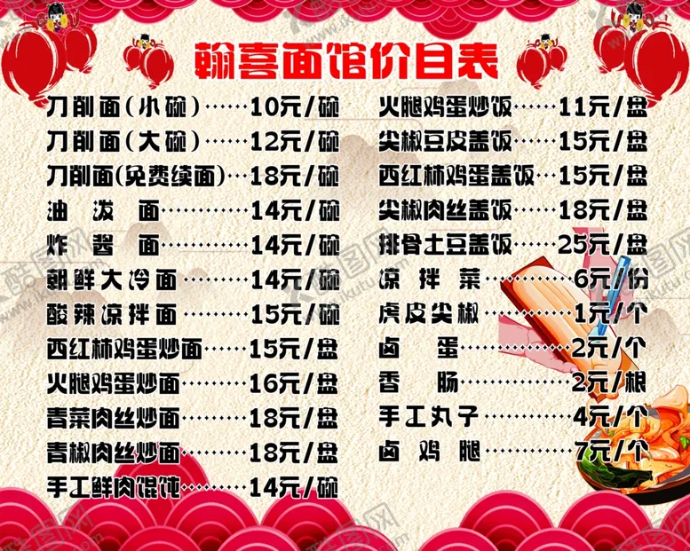 编号：48234601201543079161【酷图网】源文件下载-面馆价目表