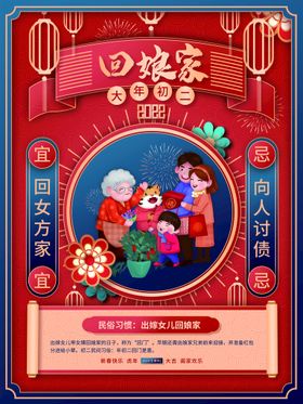 编号：85361009231444154825【酷图网】源文件下载-红色新年虎年民俗大年初二回娘家