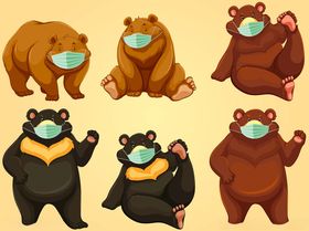 戴口罩的可爱熊们