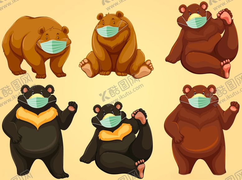 编号：94024804081312305693【酷图网】源文件下载-戴口罩的可爱熊们
