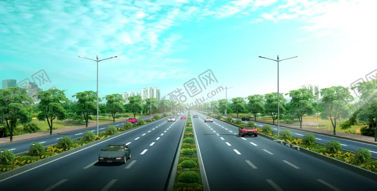编号：68658106281921077697【酷图网】源文件下载-道路绿化景观效果图