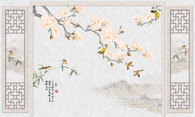 花鸟镂空边框电视背景墙