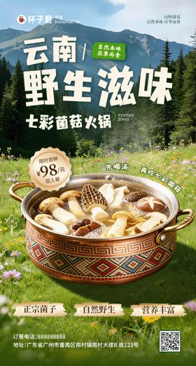 云南野生菌菇春味火锅海报