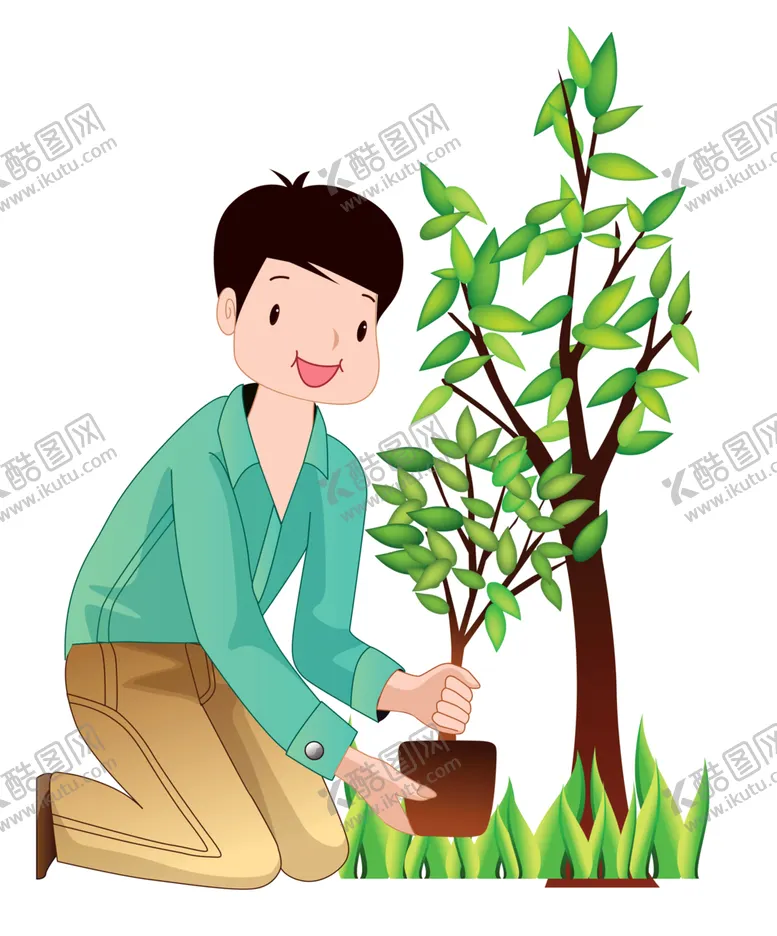 编号：56597302091721075474【酷图网】源文件下载-扁平化男孩栽树