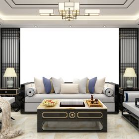 中式背景墙纸样机