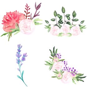 手绘花卉素材水彩免扣