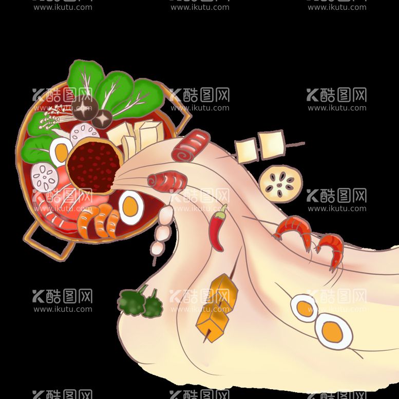 编号：17719311201254283190【酷图网】源文件下载-火锅食材手绘卡通元素