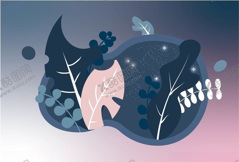 编号：96346709112058517789【酷图网】源文件下载-夜晚星空植物抽象矢量
