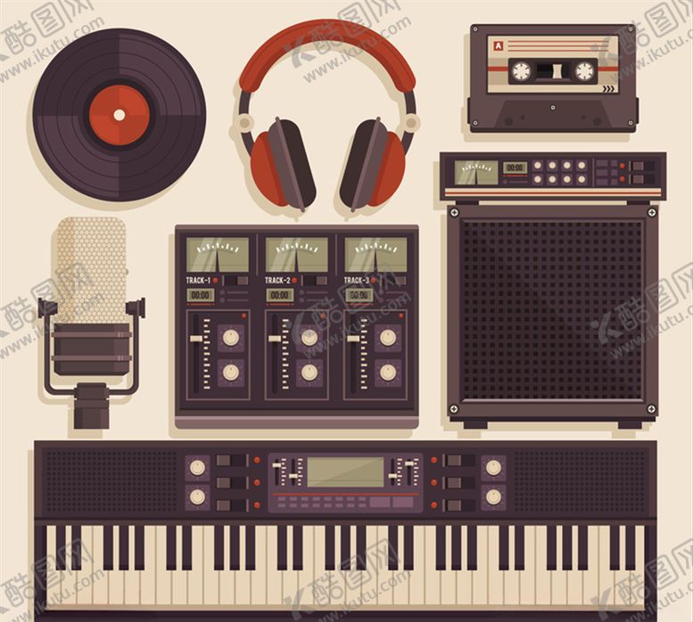 编号：78569511011928298966【酷图网】源文件下载-复古音乐工作室元素矢量素材