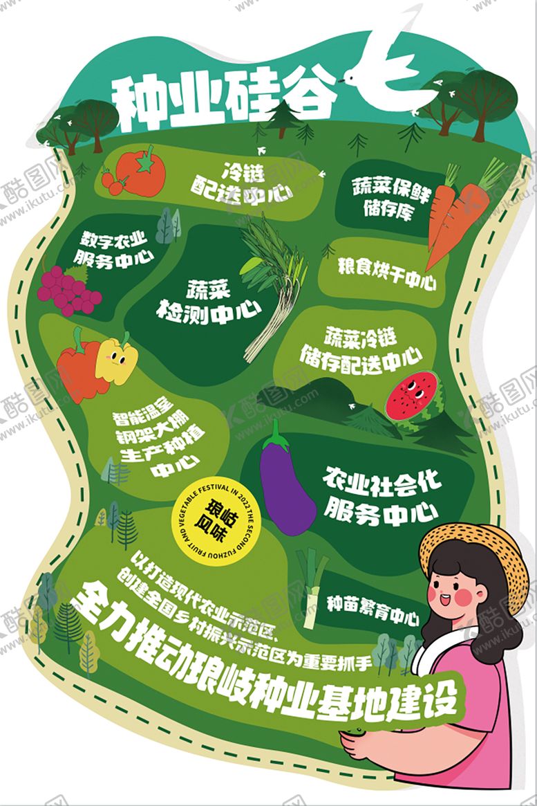 编号：34679404292109528528【酷图网】源文件下载-卡通蔬菜基地异形背景板地贴