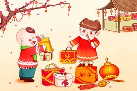  新春年货节插画图片