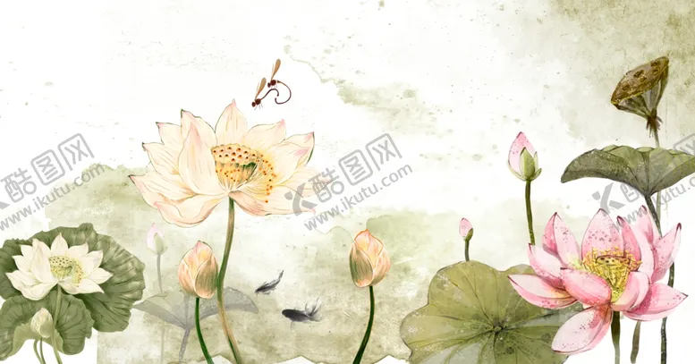 编号：93702005051324011309【酷图网】源文件下载-古画蜻蜓点水荷花池塘