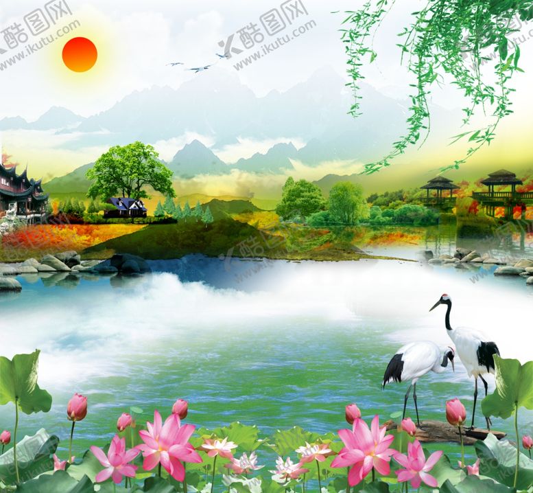 编号：97199609241842248356【酷图网】源文件下载-锦绣山河风景画自然风光背景墙