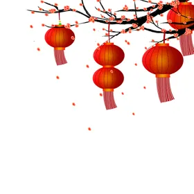 中国风灯笼梅花元素PNG扁平挂饰