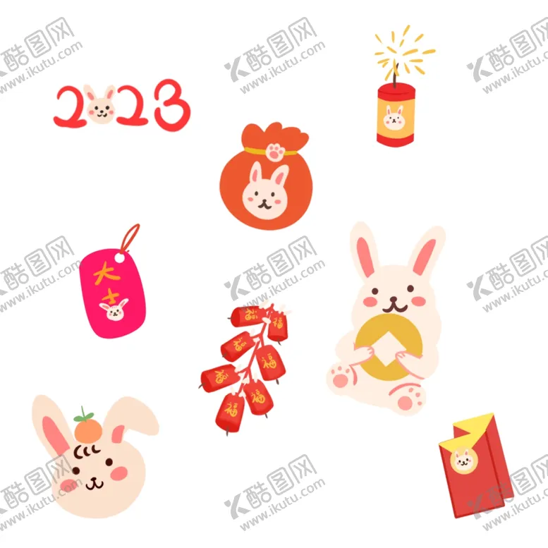 编号：79769701132338405147【酷图网】源文件下载-兔年贴纸