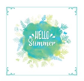 你好夏天绿色水彩