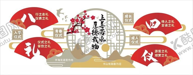 编号：48491206031206232909【酷图网】源文件下载-八礼四仪校园学校文化墙展板海报
