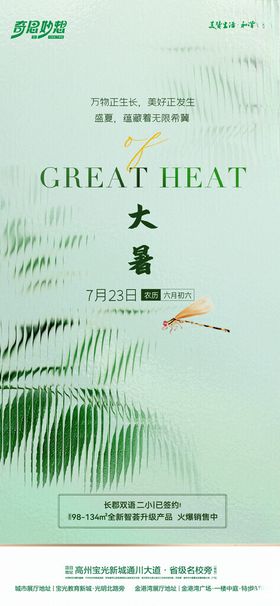 大暑节气海报水波蜻蜓玻璃