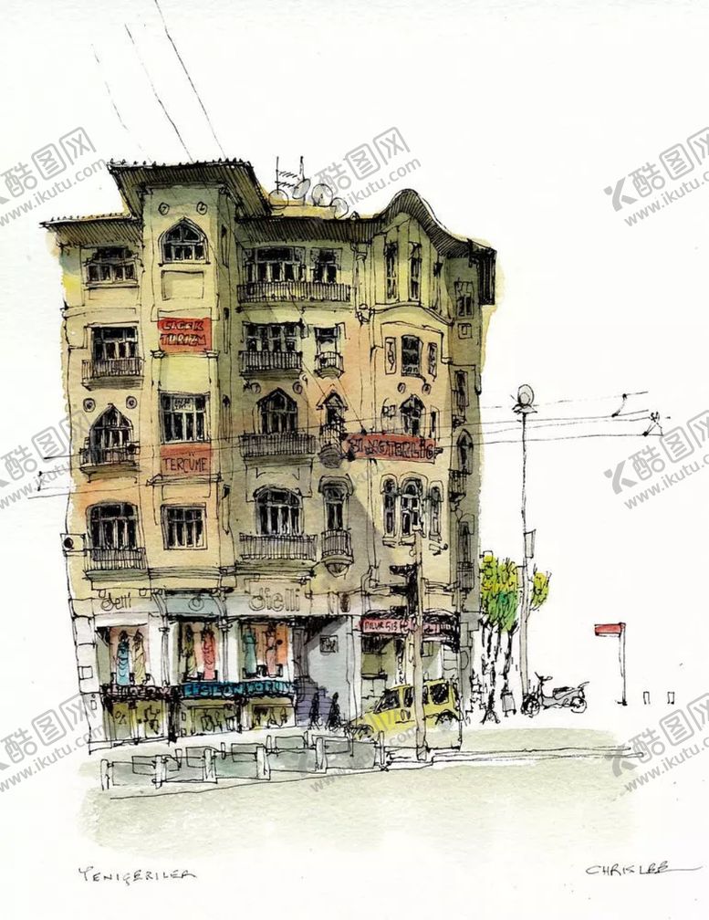 编号：92204907140259004724【酷图网】源文件下载-水彩建筑插画